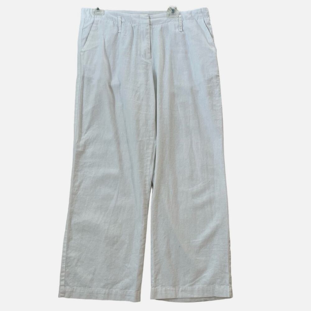 VTG. Pendleton Wide Leg Linen Pants Womens Size 12‎ White Lagenlook Casual Lux